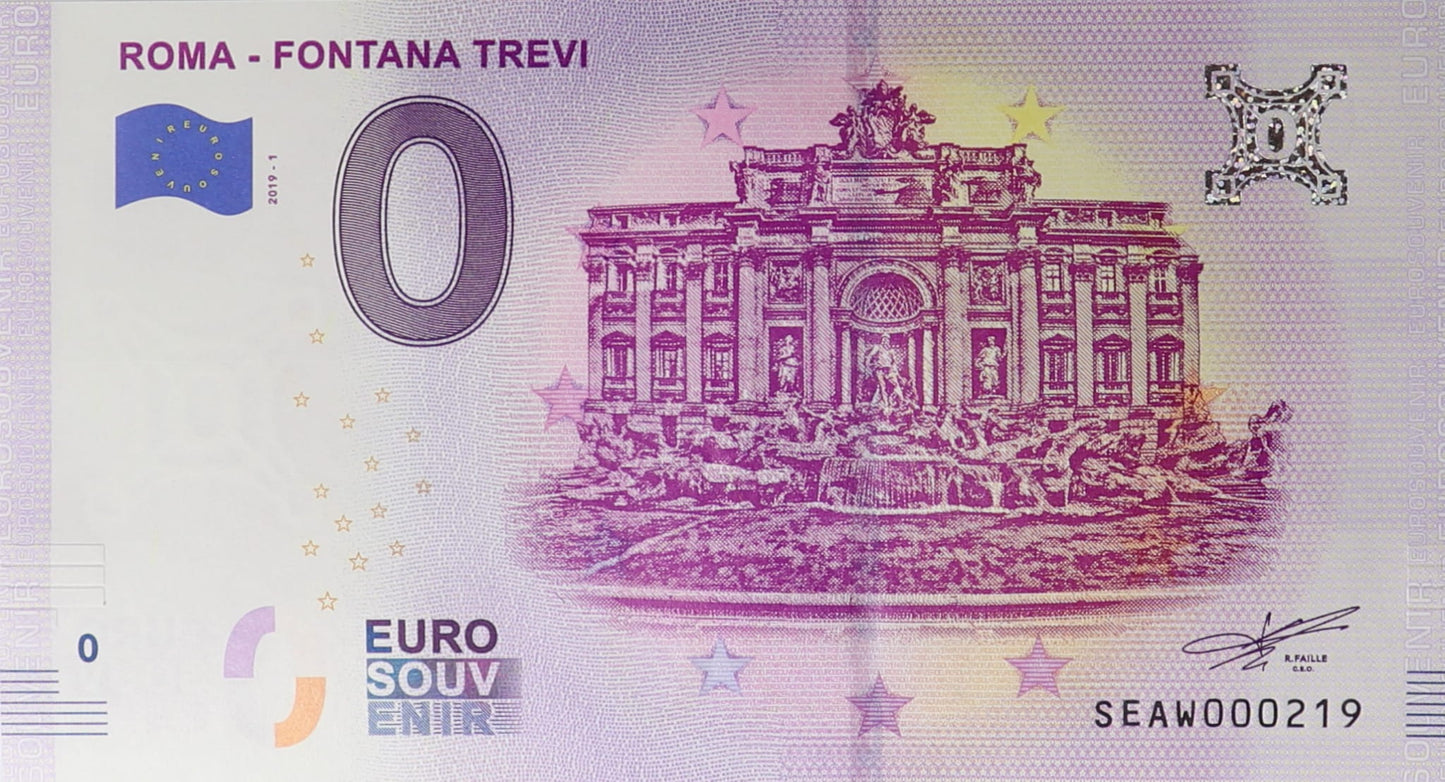 0 Euro - Roma - Fontana Trevi - Włochy - 2019