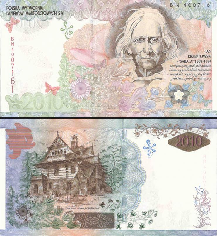 Jan Krzeptowski "Sabała" - banknot testowy PWPW