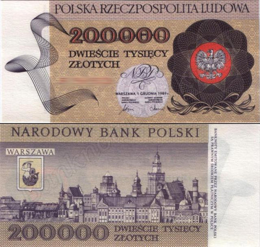 Banknot 200 000 zł 1989 rok