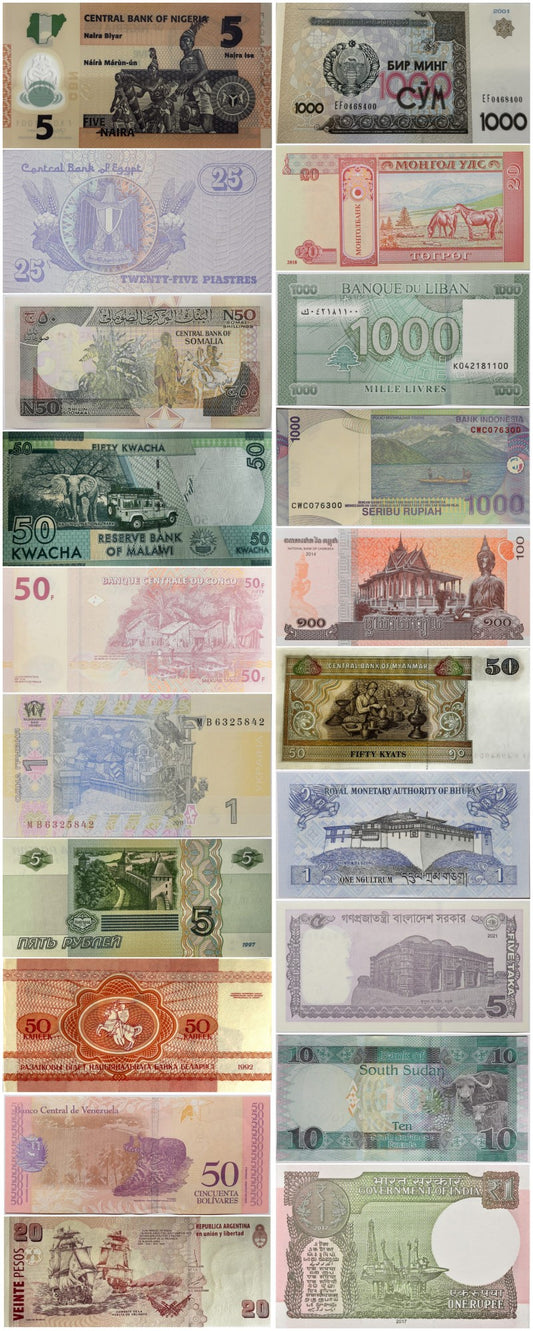 Zestaw 20 banknotów Świata - stan UNC + etui